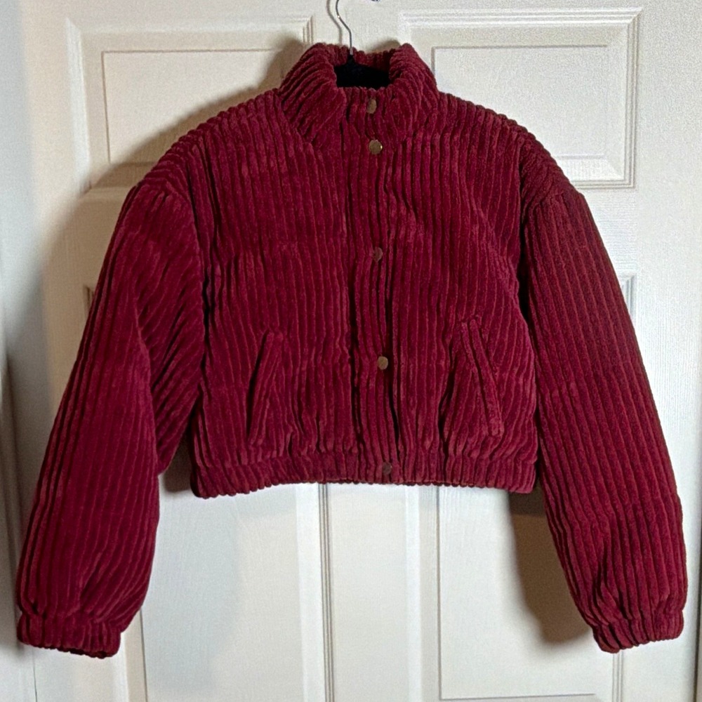 LE LIS Collection Women's Burgundy Full Zip Cropped Jacket Size S